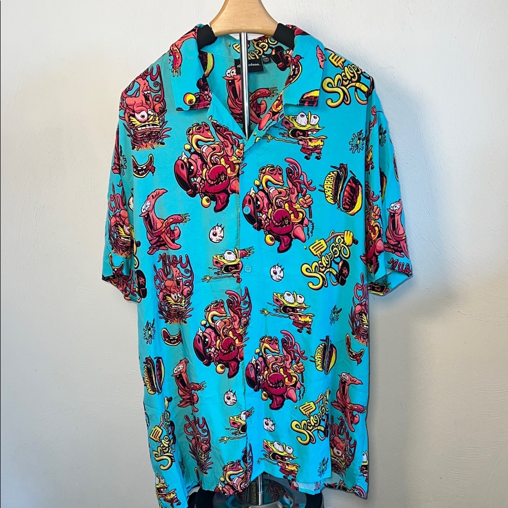 Nickelodeon Blue and Red Graphic Men's Shirt